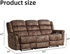 EBELLO Reclining Sofa for Living Room, Extra Wide Modern Overstuffed 3 Seat Recliner Manual Sofa Chair, Breathable Soft Fabric and Padded Seat, Brown