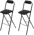 LOYALHEARTDY 2 Pcs Folding Stool, 29.5 in Folding Bar Stool with Backrest Cushioned Padded Folding Stool Portable Counter Height Bar Stool for Camping Kitchen Home Office (Black)