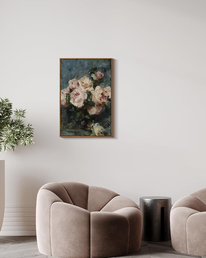 InSimSea Framed Wall Art for Living Room Flower Wall Art Aesthetic Home Decor Roses Vintage Botanical Prints Floral Paintings Canvas Wall Decor Large Canvas Prints for Bedroom Office 20x30in