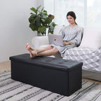 Camabel 43 Inch Folding Storage Ottoman Bench 125L Hold up 700lbs Ottoman with Storage Chest Foam Seat Padded Foot Rest Stool Faux Leather Bedroom Bench with Storage Coffee Table Black
