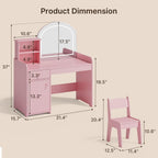Gizoon Kids Vanity Desk with Mirror and Lights, Pink | Kids Makeup Vanity with 2 Tier Open Shelves Drawer and Cabinet, Todder Vanity Table and Chair Set for Little Girl