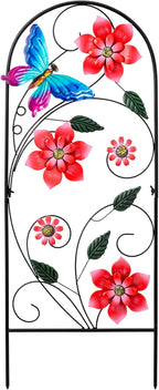 YEAHOME 34inch Decorative Garden Stakes, Outdoor Garden Decor Metal Flower Butterflies Spring Gardening Decor Art Yard Signs, Outdoor Decorations for Patio Outside Yard Lawn