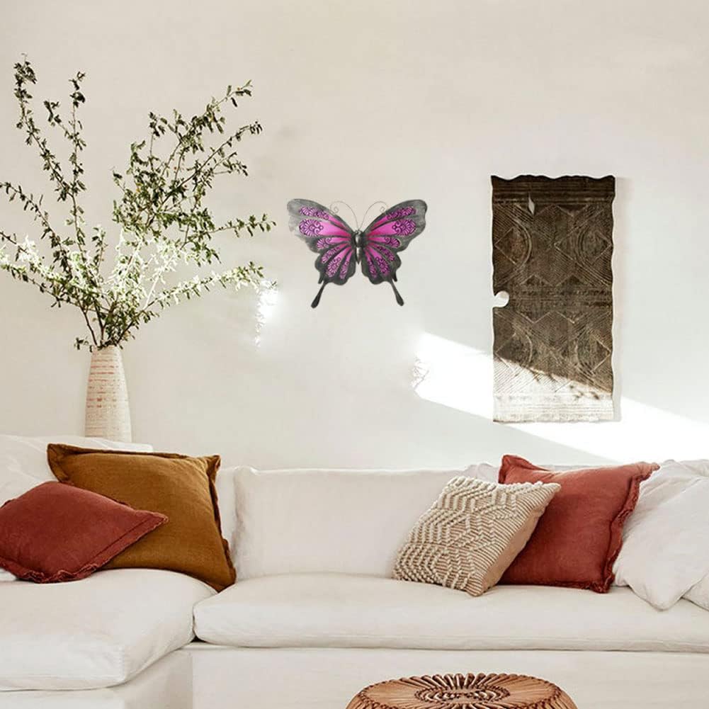 LIFFY Metal Butterfly Wall Art - 12" Glass Outdoor Wall Decor - Hanging Garden Decorations Outside - Metal Wall Art for Yard Fence Patio