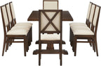 Crosley Furniture Joanna 9-Piece Modern Farmhouse Dining Table Set for 8 with Upholstered Chairs, Dark Oak/Creme