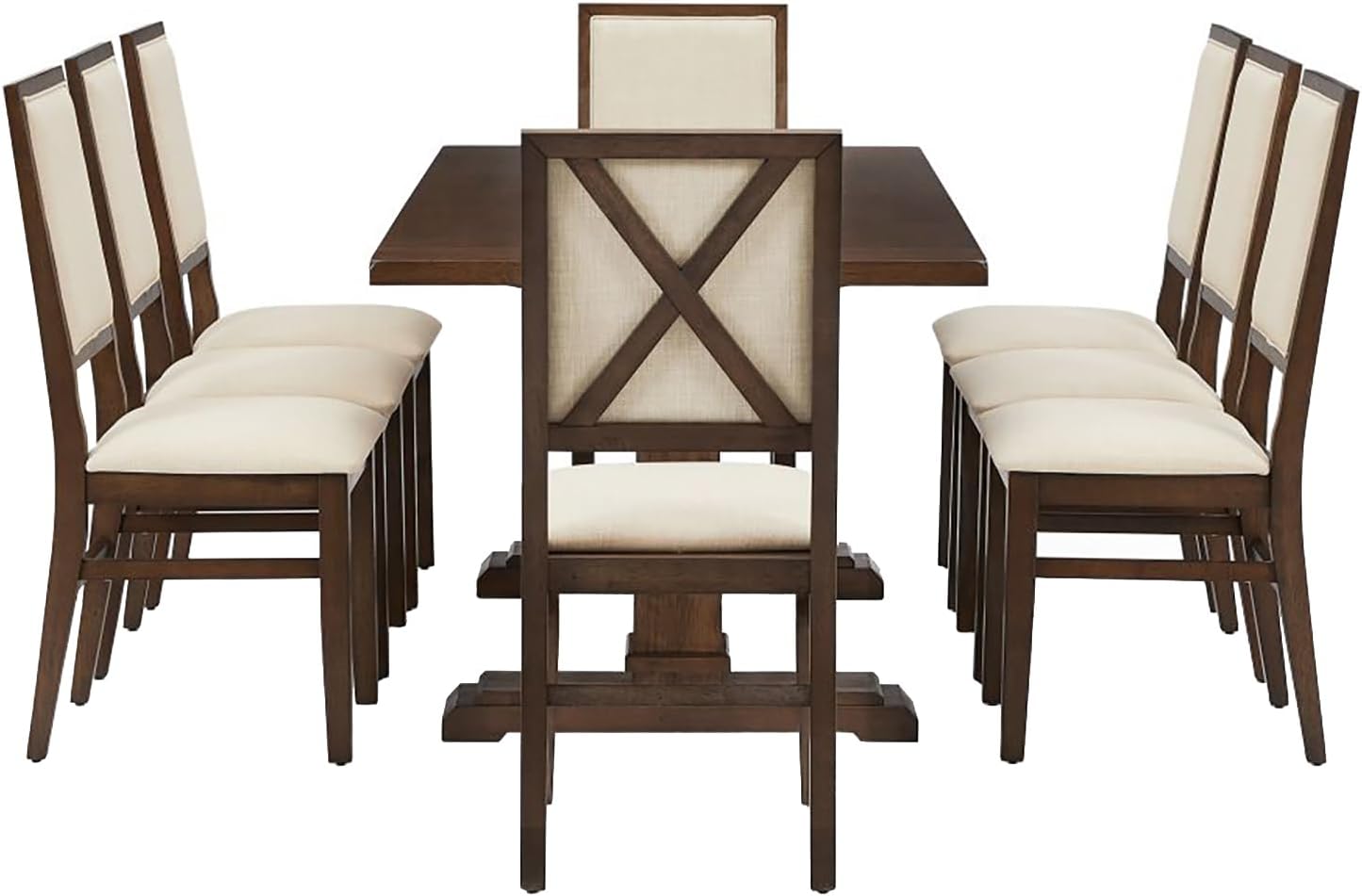 Crosley Furniture Joanna 9-Piece Modern Farmhouse Dining Table Set for 8 with Upholstered Chairs, Dark Oak/Creme