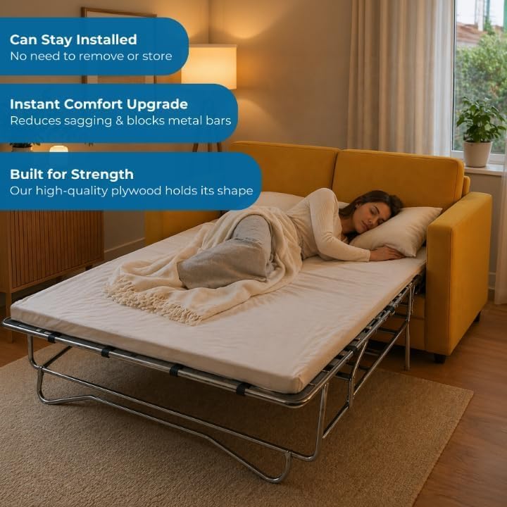 Meliusly Sleeper Sofa Bed Support Board Queen (54x64) - Permanent Fit | SleeperSaver Permanently Installed, Folds with Frame - Under Mattress Bar Shield for Pull Out Couch, Wood Sofa Bed Board