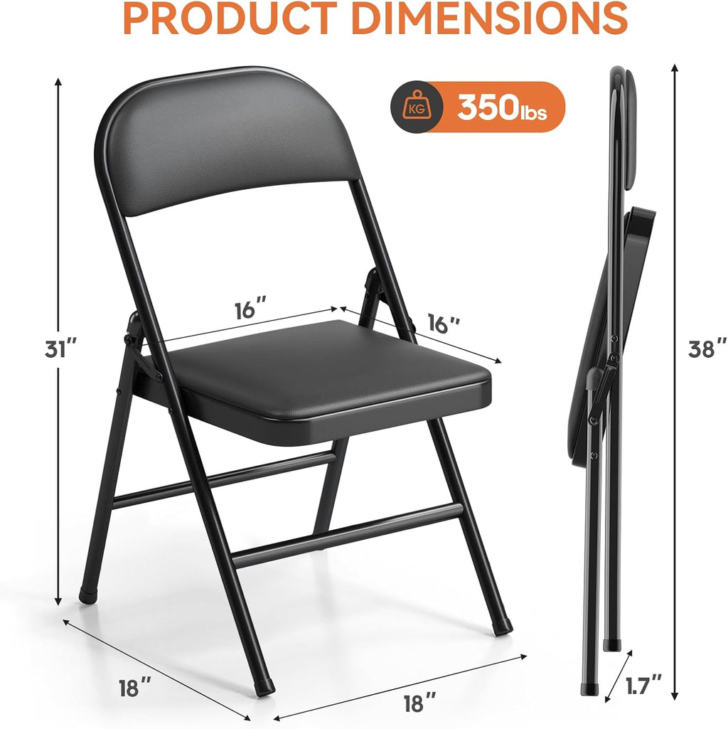 Upgrade 18% Thicker 6 Pack Folding Chair with Cushion | Heavy Duty Folding Chair for Outside and Indoor Leather Padded Folding Chairs Durable Steel Frame for Home and Office Party