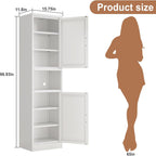 Tokawa 67” Tall Slim Storage Cabinet, 12 Inch Deep x 16 Inch Wide Metal Pantry with Open Middle Shelf, Narrow Kitchen Utility Cabinet with Gold Handles, White