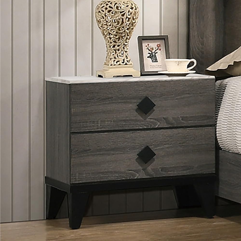 Two-Tone Finish Nightstand with 2 Drawers, Foil Grey,for Small Spaces