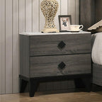 Two-Tone Finish Nightstand with 2 Drawers, Foil Grey,for Small Spaces