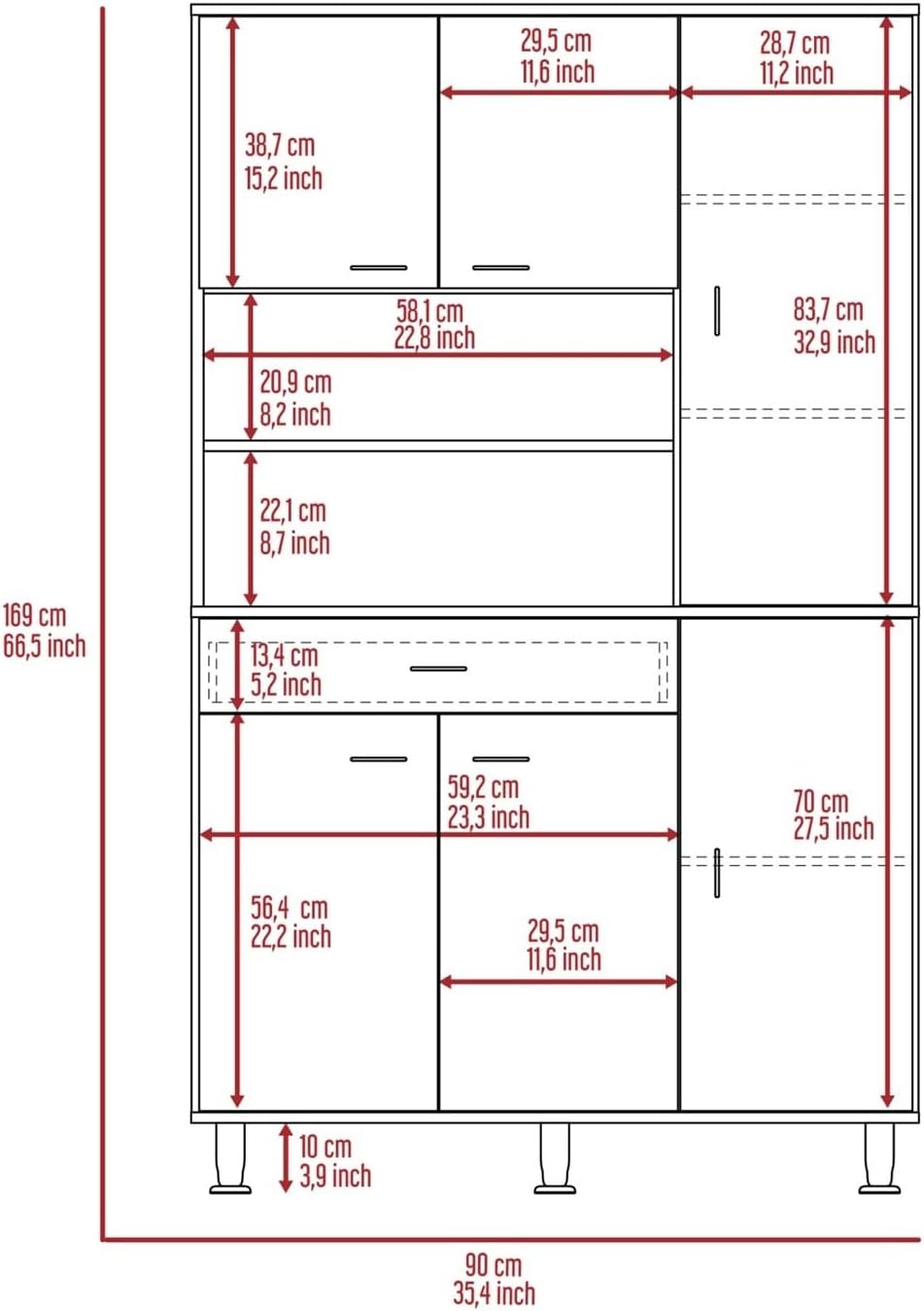 90 Kitchen Pantry, One Drawer, Multiple Cabinets, Two Open Shelves,for use in Restaurants