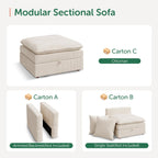 HONBAY Corduroy Ottoman, 31.5 Inch Square Ottoman Bench with Storage for Living Room, Beige