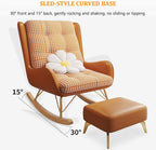 Oversized Rocking Chair with Cushion, Modern Accent Rocking Chair with PU and Solid Wood Legs, Rocking Chairs with Ottoman, Honeycomb Three-Dimensional Backrest for Bedroom, Living Room(Black)
