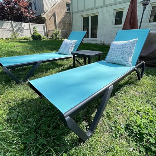 Domi Aluminum Pool Lounge Chair Outdoor Set of 2 Chaise Lounge Outdoor | Wheels, Adjustable, Textilene, Turquoise Blue, All Weather, Poolside, Backyard, Patio, Deck, Outside