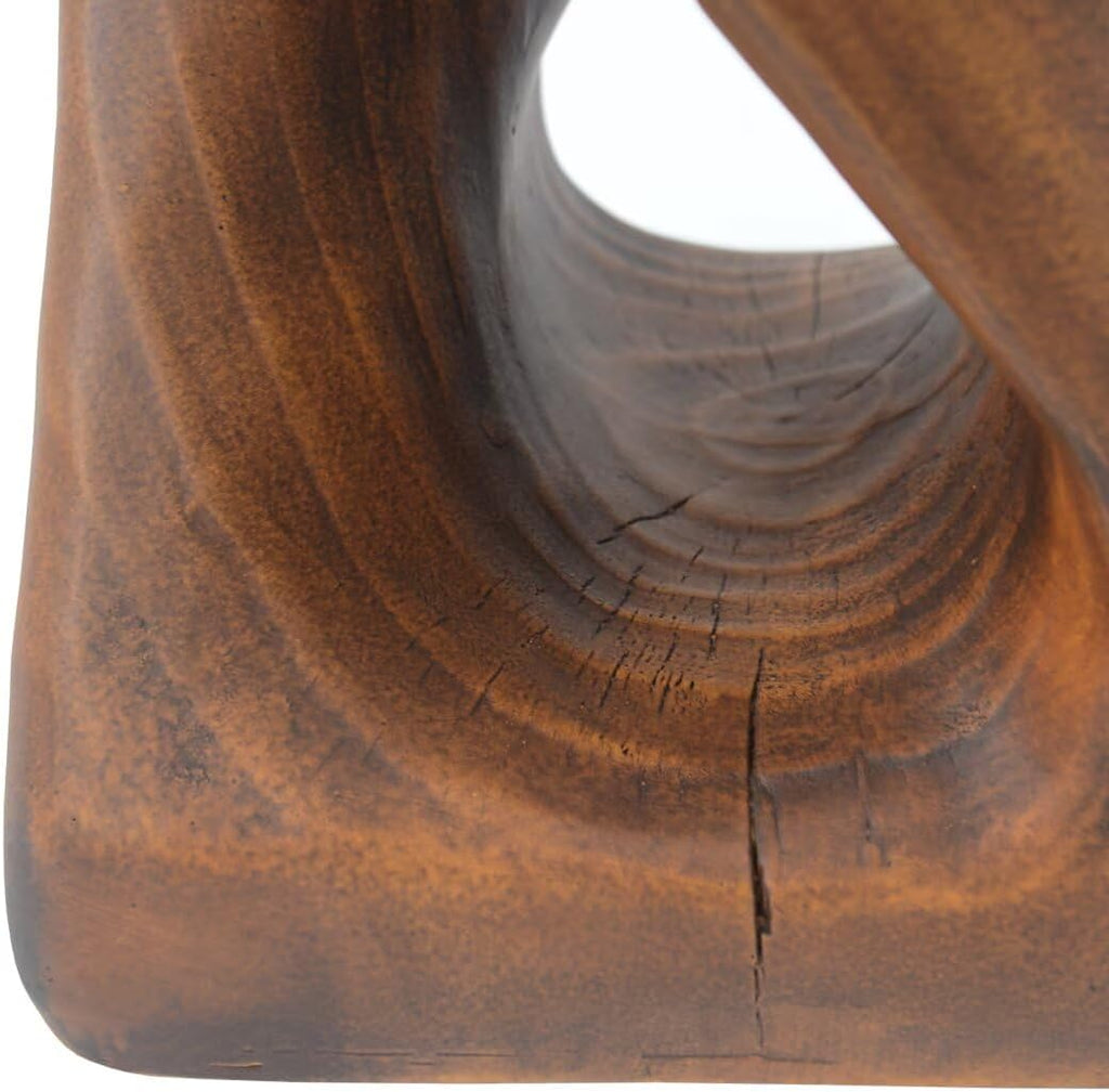 Modern End Table Square Solid Wood Pedestal Side Table Rustic Plant Stand with Twisted Design for Living Room, Bedroom, Office, Antique Brown