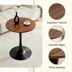 Round Dining Table, 23.6" Circle Tulip Table with Thickened Tabletop & Metal Pedestal, Mid Century Modern Bistro Table for Kitchen, Small Places, Living Room, Cafe (Walnut + MDF)