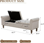 Chifee & Vingol 65" Storage Ottoman Bench Upholstered End of Bed Bench Modern Entryway Benches Double Openings Window Benches for Bedroom Living Room Entryway,Beige