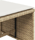 Weather Resistant Synthetic Rattan Patio Stool Set of 4 in Beige and Cream White, Compact Square Design 15.7x15.7x13.8 Inches for Outdoor Seating