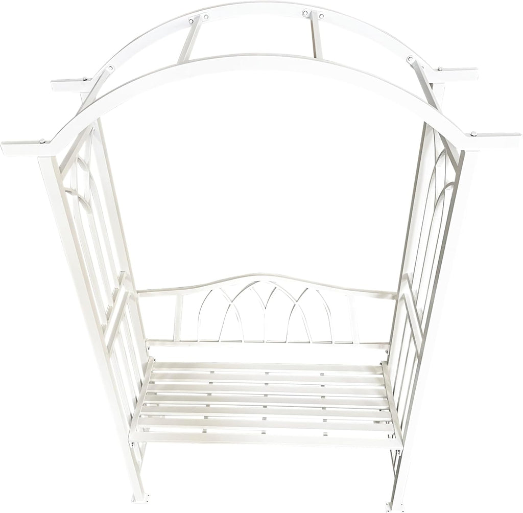 White Aluminum Garden Arbor Arch with 2-Seater Bench