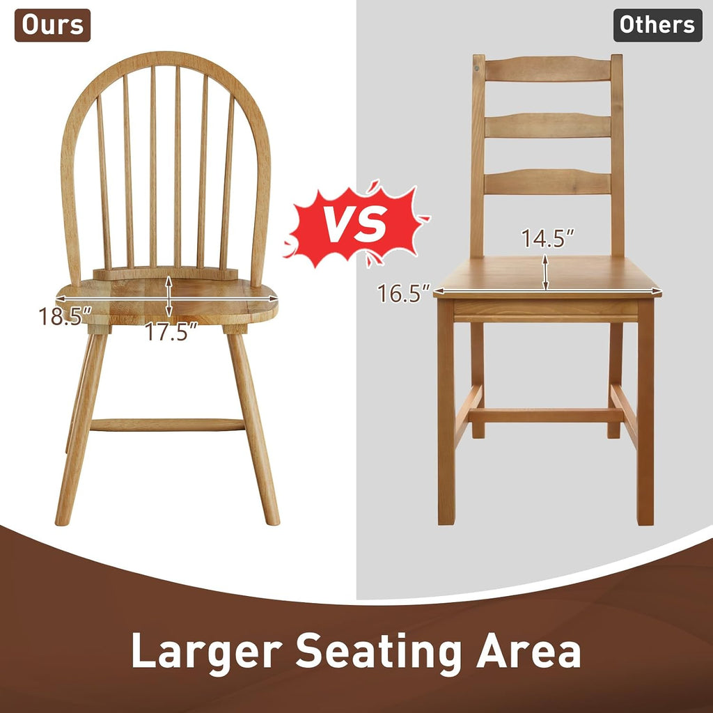 POWERSTONE Dining Chairs Set of 2, Wood Windsor Chairs with Spindle Back Country Farmhouse Dining Chair Kitchen Room Chair Oak