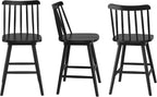 LUE BONA 360° Swivel Bar Stools Set of 3, Black Windsor Barstools, Counter Height Barstool with Spindle Back, 24 inch Farmhouse Wooden Counter Stools for Kitchen Island, Pub, Bistro, Cafe, Dining Room