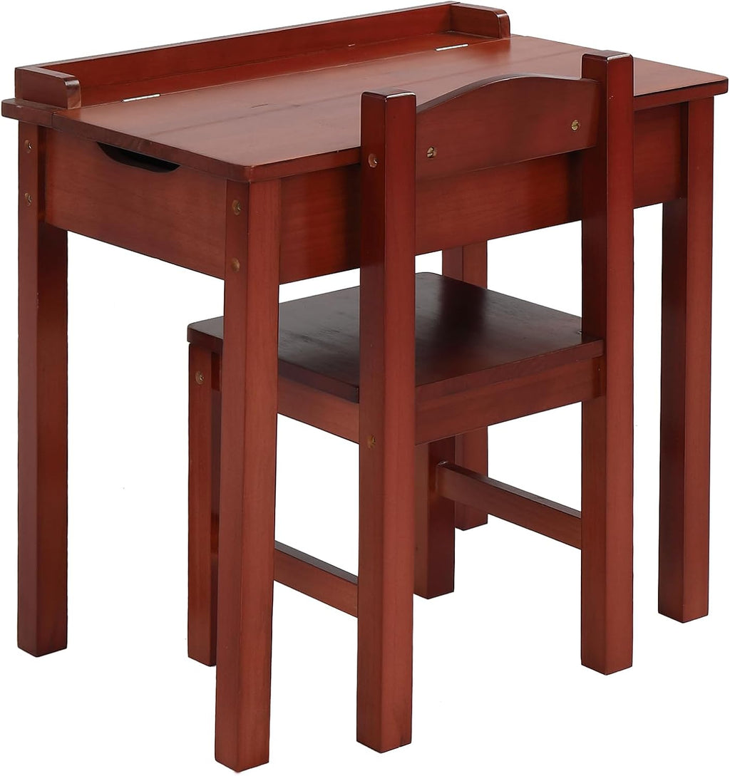 Kids Table and Chair Set, Flip Top Wood Study Desk w/Chair for Playroom, Wood Activity Table Set w/Storage Space for Arts, Crafts (Dark Coffee)