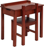Kids Table and Chair Set, Flip Top Wood Study Desk w/Chair for Playroom, Wood Activity Table Set w/Storage Space for Arts, Crafts (Dark Coffee)