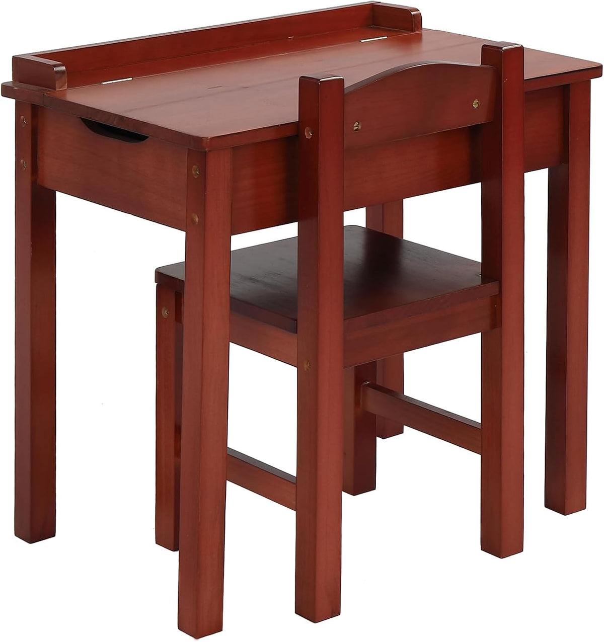 Kids Table and Chair Set, Flip Top Wood Study Desk w/Chair for Playroom, Wood Activity Table Set w/Storage Space for Arts, Crafts (Dark Coffee)