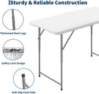 Garvee 4ft Folding Table HDPE Foldable Table with Carrying Handle 3 Adjustable Height Settings Metal Frame Support Up to 400LB Portable for Picnic Camping Party Indoor & Outdoor Use, 1 Pack White
