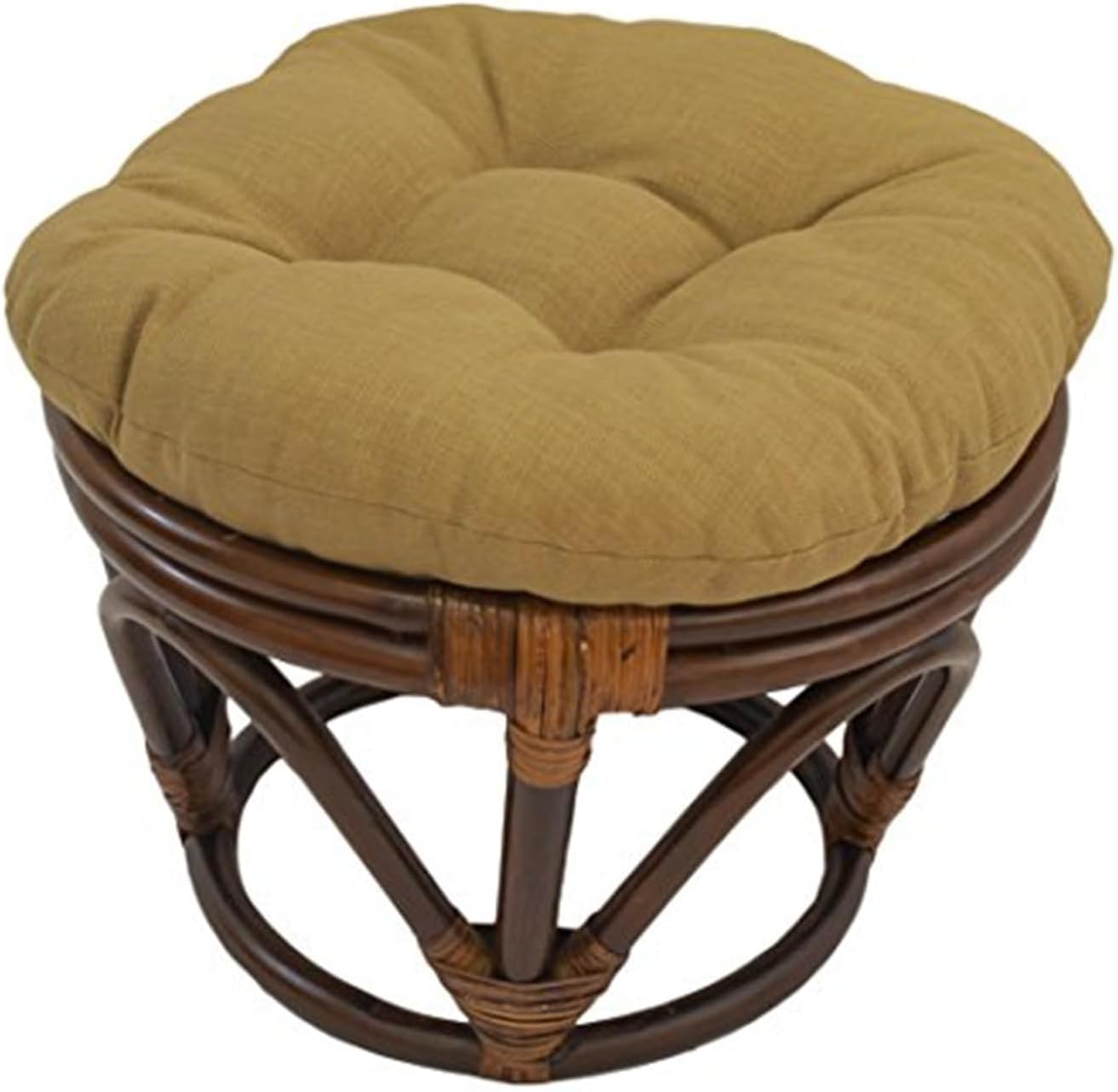 Maykoosh Rattan Ottoman Footrest with Cushion - Patio Outdoor Decor - Stylish Accent Furniture - 18x18 Inch