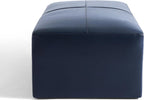 Genuine Leather Ottoman Bench, Upholstered Ottoman Table with Solid Wood Frame, Rectangular Footrest Bench for Living Room, Entryway, Bedroom - Navy Blue