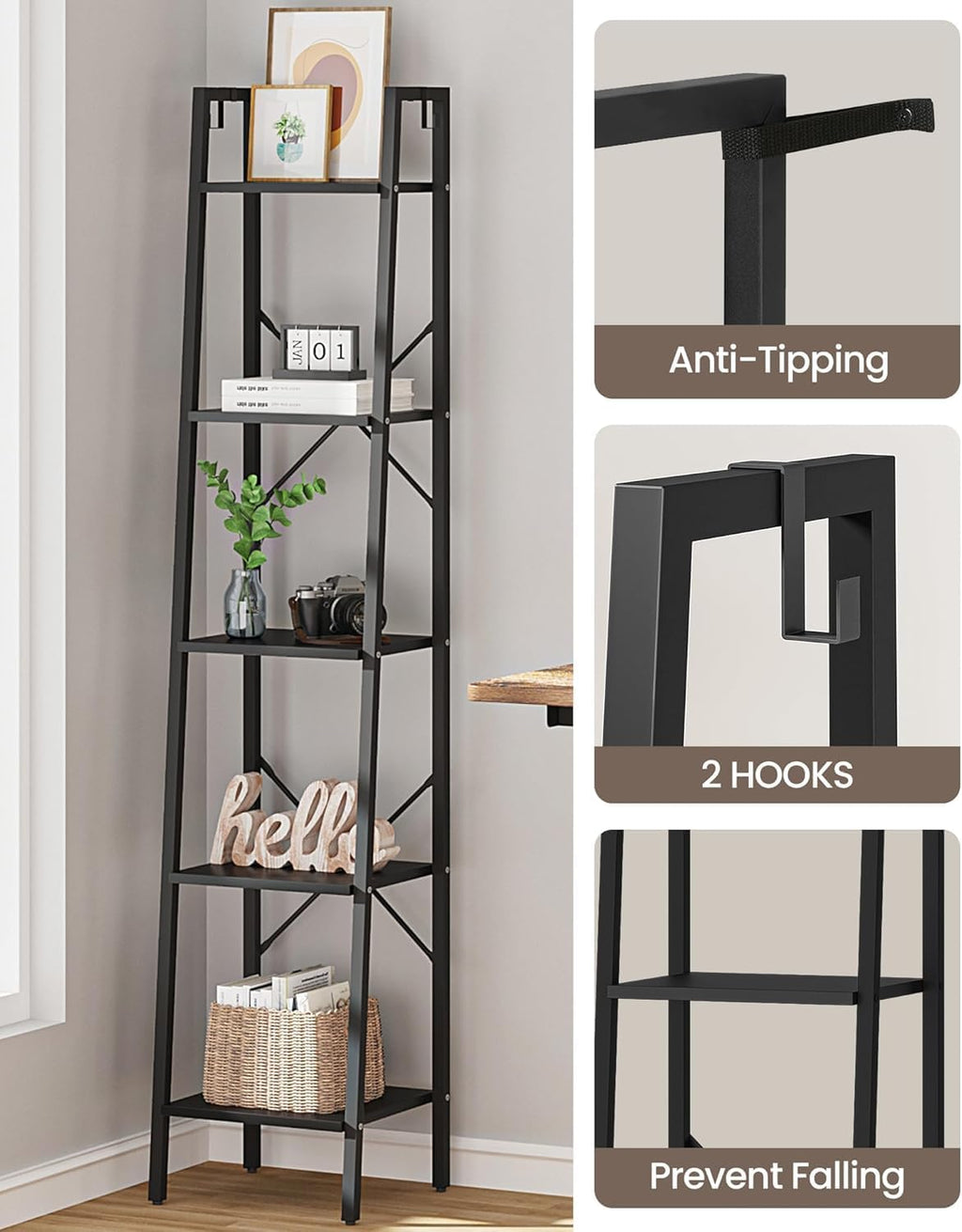 Hzuaneri Ladder Shelf, Bookshelf, Freestanding Corner Storage Shelf