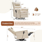 AIRSKY Genuine Leather Power Swivel Rocking Recliner Chair for Adults | Recliners for Small Spaces, Top Grain Leather, Power Glider Rocking Chair with Movable Headrest for Living Room, Beige
