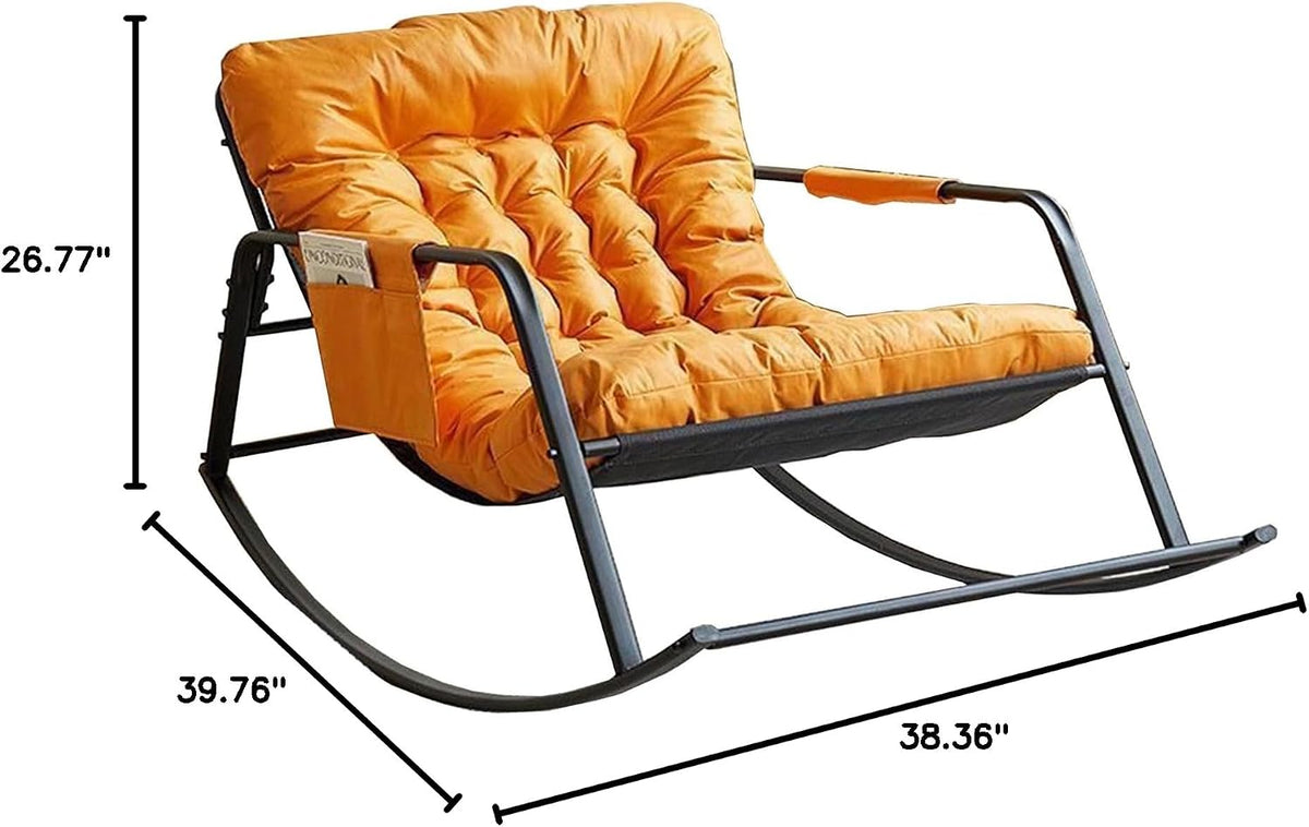 Oversized Rocking Chair - 400lb Capacity Recliner w/Cushion, Breathable Mesh Sling - Indoor/Outdoor Lounger (Orange)