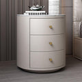 Bedside Table, Round Nightstand Night Stand Modern Nightstand Bedside Table with Drawers Modern Rounded Corner Leather Bedroom Storage Cabinet for Living Room Bedroom(White)