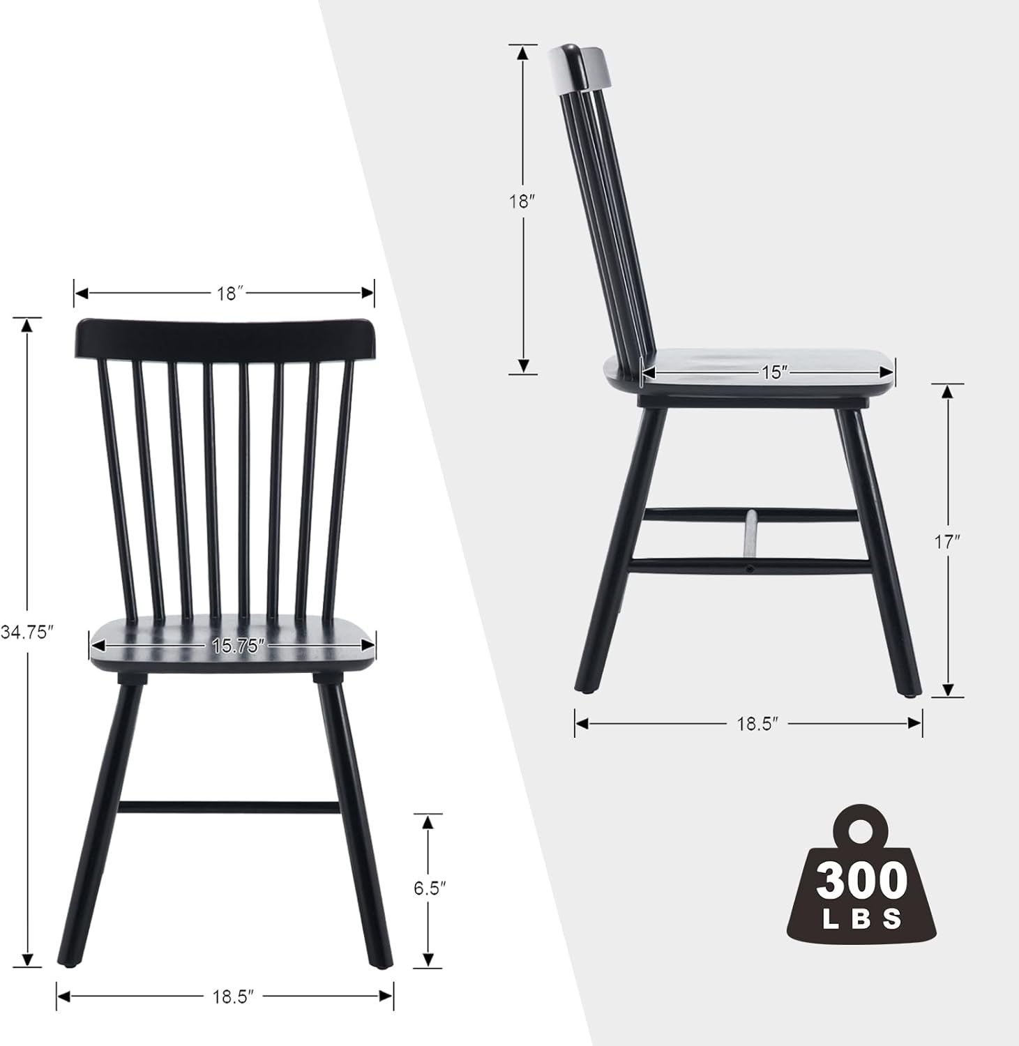 Kmax Dining Chairs Set of 4 Vintage Kitchen Chairs Windsor Chairs with Solid Wood Legs Farmhouse Country Style, Black
