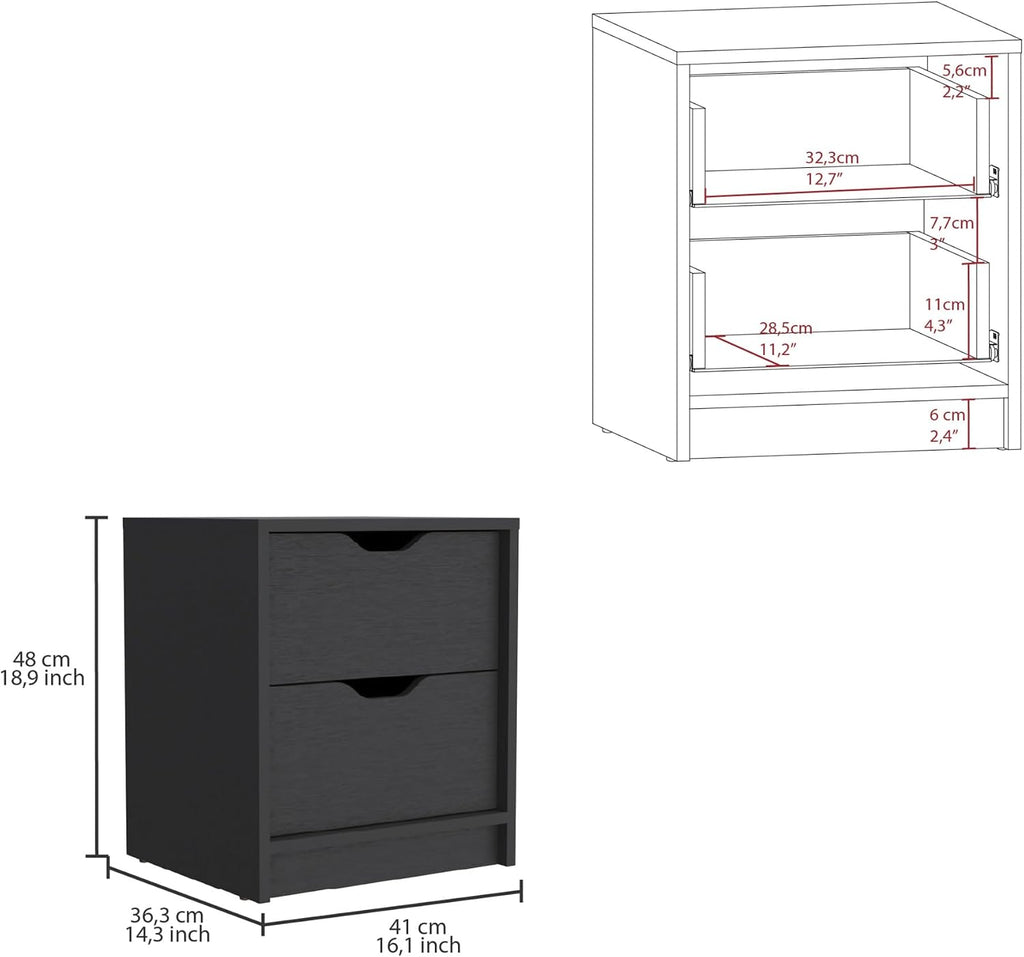 2 Drawers Nightstand, End Table, Side Table Pull Out System,for Small Spaces