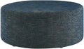 Blue Round Woven Fabric Upholstered Ottoman, 38 Inches, Lightweight, Stylish Outdoor Furniture for Patio, Garden, Balcony