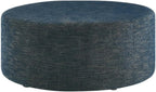 Blue Round Woven Fabric Upholstered Ottoman, 38 Inches, Lightweight, Stylish Outdoor Furniture for Patio, Garden, Balcony
