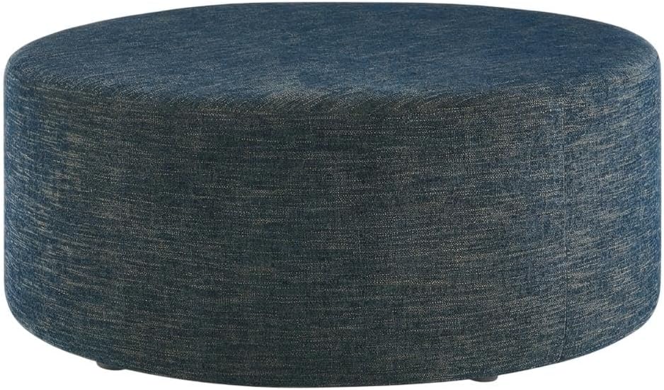 Blue Round Woven Fabric Upholstered Ottoman, 38 Inches, Lightweight, Stylish Outdoor Furniture for Patio, Garden, Balcony