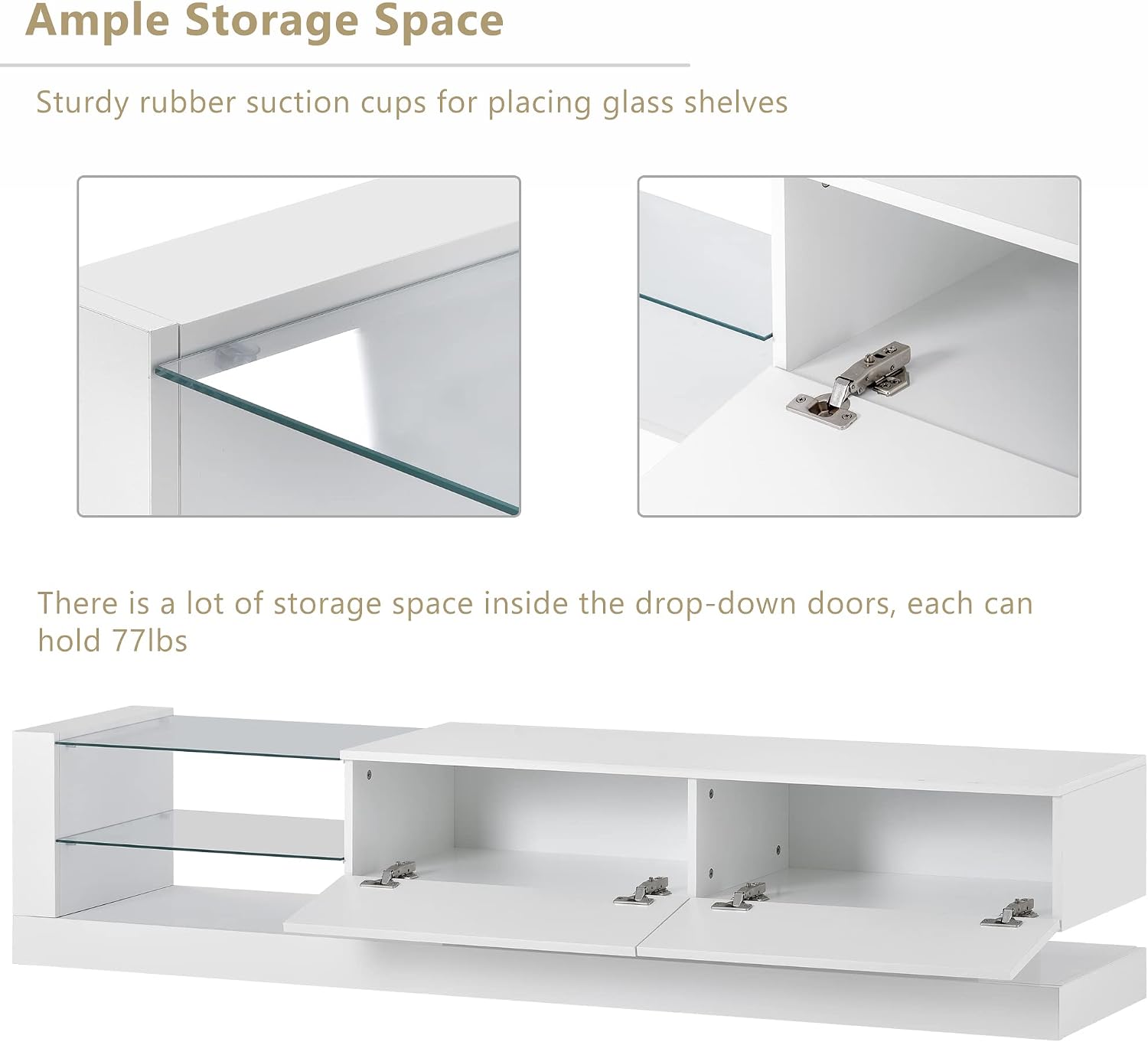 BAMACAR White TV Stand - Long Entertainment Center for 70-80 Inch TVs with Storage