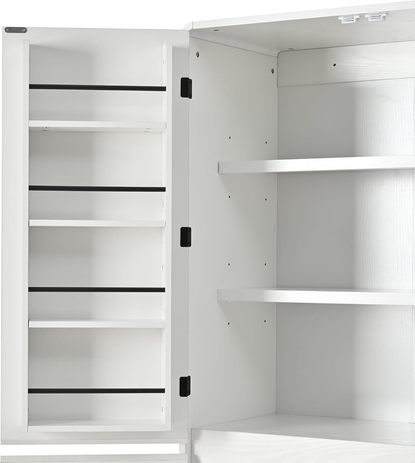72" Tall Farmhouse Kitchen Pantry Cabinet with 8 Door Shelves, Curved Design Storage Cabinet with 3 Adjustable Shelves, Hidden Drawer, Versatile Cupboard for Kitchen, Dining & Bathroom (White)