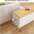 Sofa Side Table with 2 Drawer, Flip Lid Storage Narrow and Long Storage Cabinet, Solid Wood Cabinet Legs, Hydraulic Hinges, Corner Table for Living Room