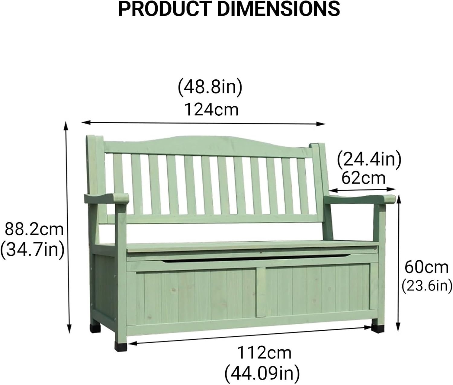 48in Wooden Outdoor Storage Bench, 2-Person Patio Deck Box with Backrest, Weather-Resistant Garden Chair Organizer for Front Porch, Yard and Poolside(Blue)