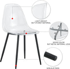 JUFU Acrylic Dining Chairs Set of 4, Modern Clear Chairs with Transparent Seat, Ergonomic Acrylic Side Chairs with Black Metal Legs for Dining Room, Kitchen, Living Room