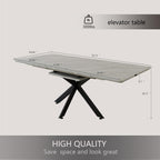 Extendable Dining Table, Modern Dining Table with Metal Leg, 62.4‘’-78.15‘’ Kitchen Table for 6-8 People, Space Saving Rectangular Kitchen Table for Office, Kitchen, Dining Room