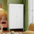 2 Door Metal Cabinet,Classified Storage Tall Storage Cabinet with Hanging Rod&2 Freely Adjustable Shelves, Metal Tall Storage Cabinet for Garage, Storage Room,Home (Steel Cabinet,White)