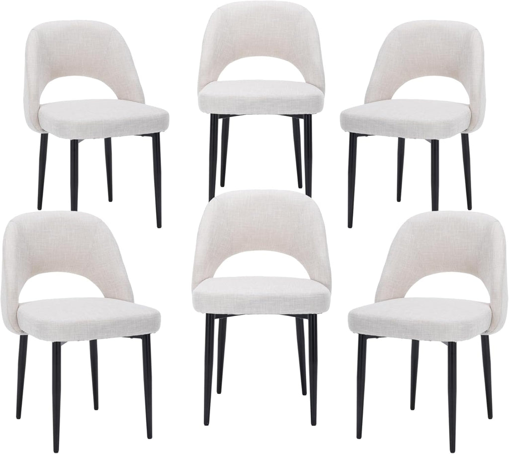Modern Dining Chairs, Fabric Upholstered Accent Kitchen Chairs with Comfy Padded Seat & Sturdy Metal Legs, Side Farmhouse Chairs for Dining Room, Living Room, Restaurant (Beige, Set of 6)