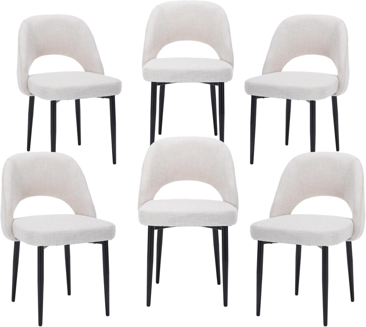 Modern Dining Chairs, Fabric Upholstered Accent Kitchen Chairs with Comfy Padded Seat & Sturdy Metal Legs, Side Farmhouse Chairs for Dining Room, Living Room, Restaurant (Beige, Set of 6)