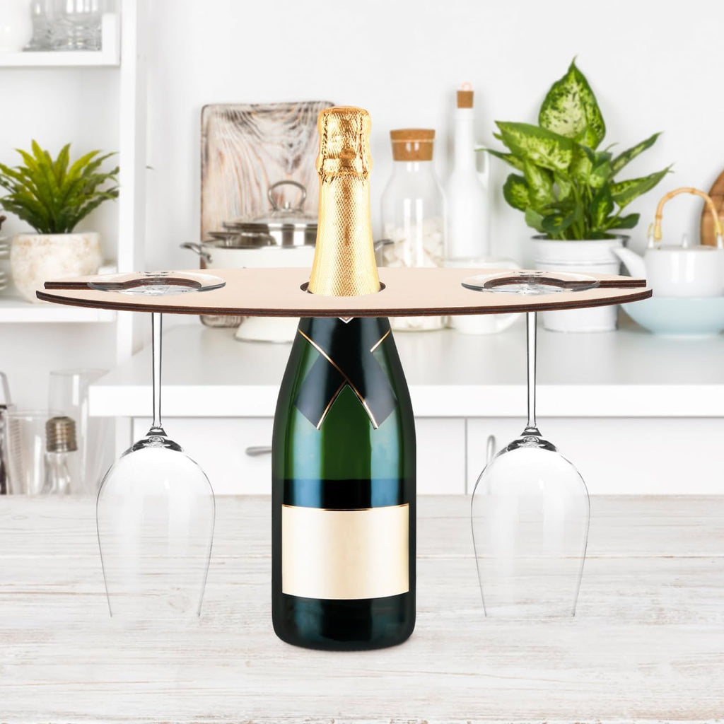 Cabilock Wooden Wine Rack with Glass Holder Compact Wine Display Stand for Home Kitchen Bar Office 8.66X2.75X0.19 Inch